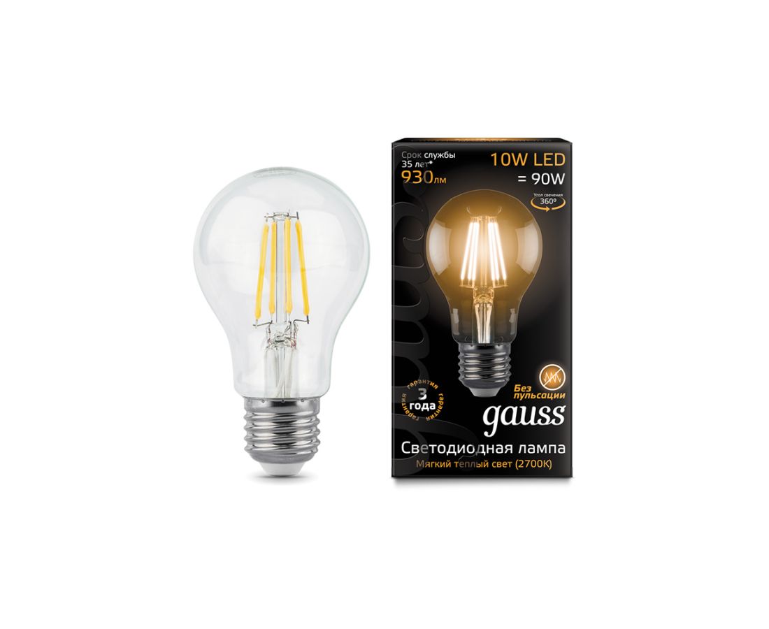ლედ ნათურა Filament A60 E27 10W 2700К - 102802110 — ნათურა და ვაზნა